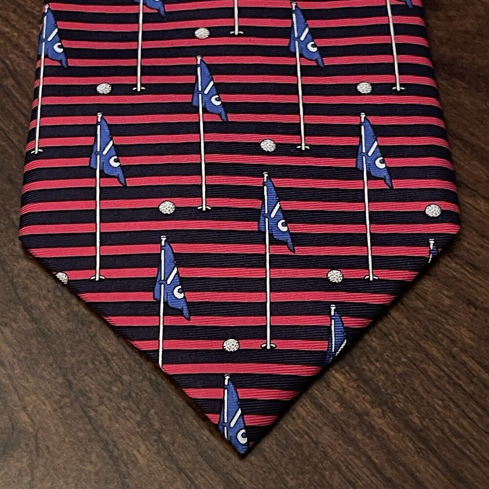 Vintage Pivot Rules Red Blue Hand Made 100% Silk Made In USA Golf Print